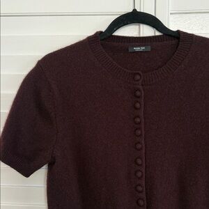 Massimo Dutti Short-Sleeve Button Front Cardigan - Deep Burgundy